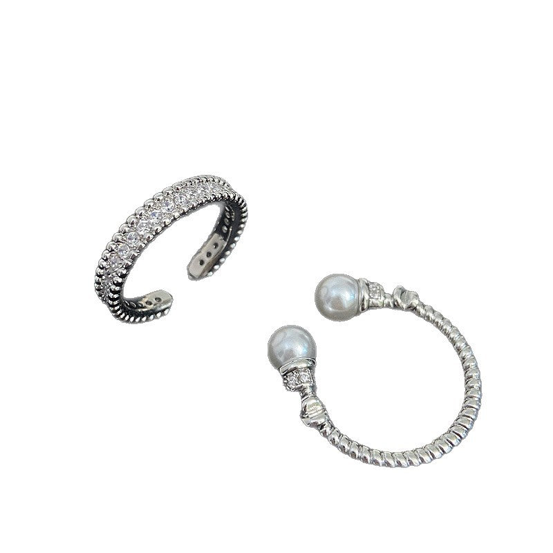 Vintage Style Twisted Pearl & Full Pavé Zirconia Ring Stack Set