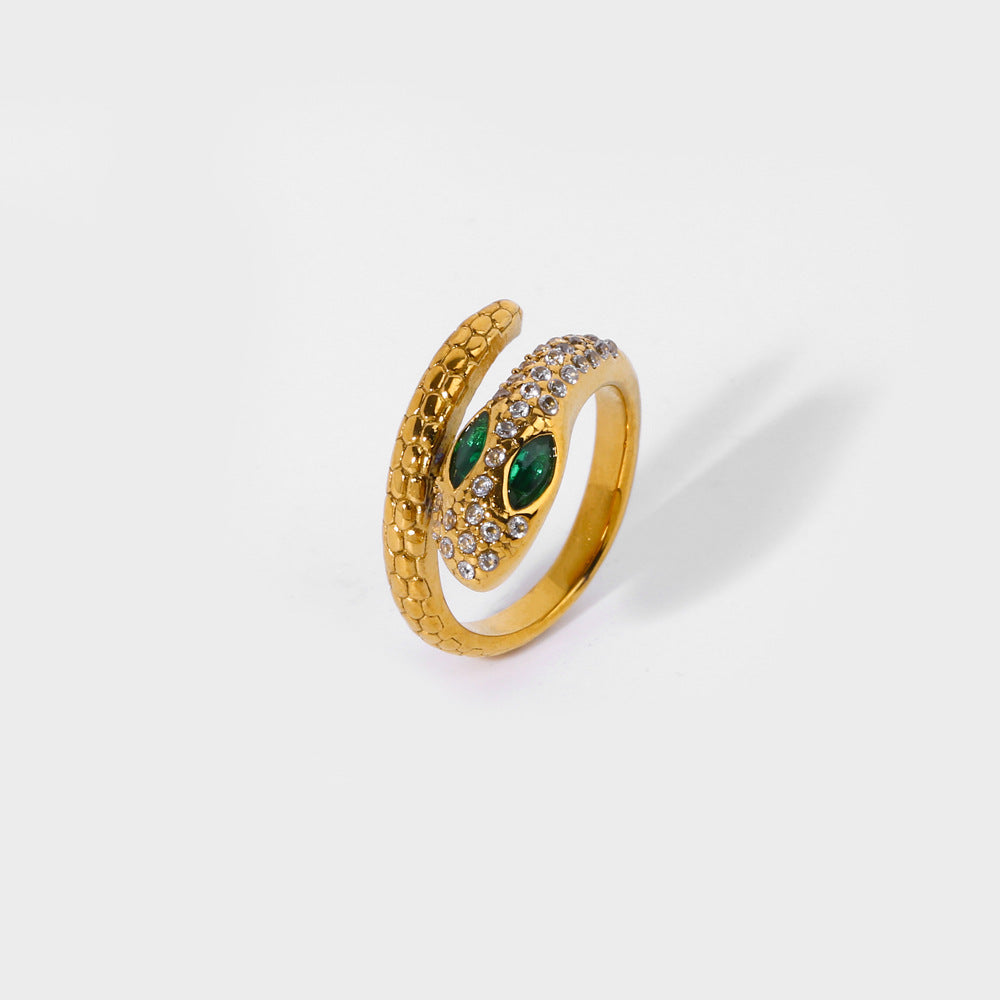Vintage Style Unique 18K Gold Plated Serpentine Luxury Zircon Ring