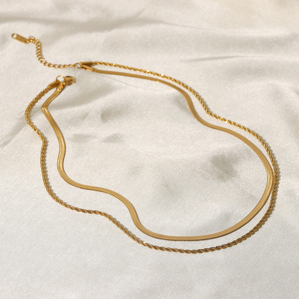 Retro Style Titanium Blade Twist Dual Chain Necklace