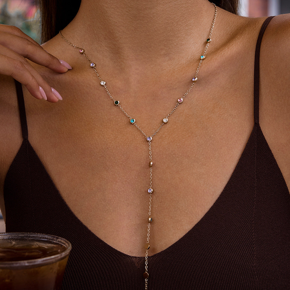 Premium Titanium Steel Crystal Tassel Choker Necklace