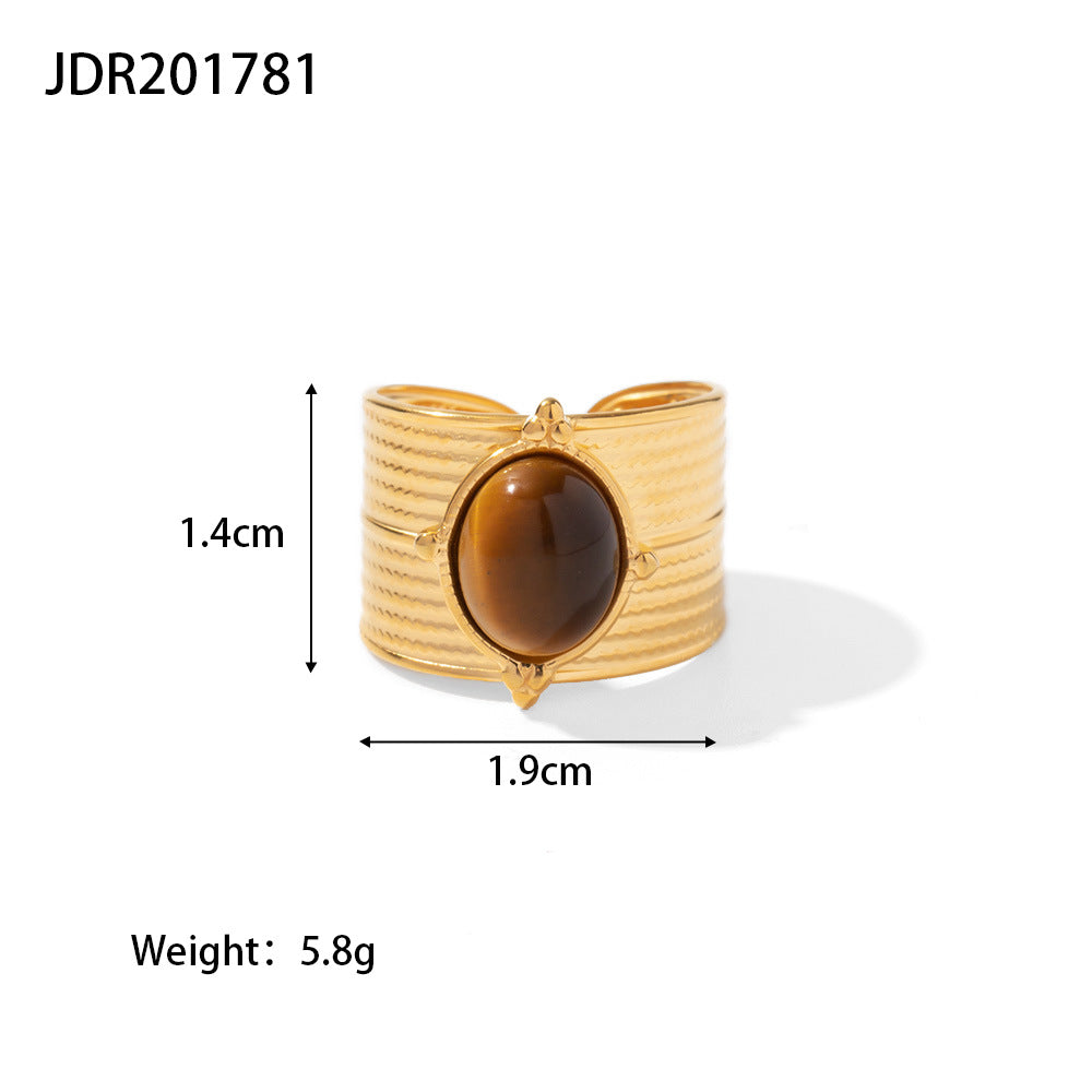 Titanium Steel Collection - French Vintage Natural Stone Open Ring
