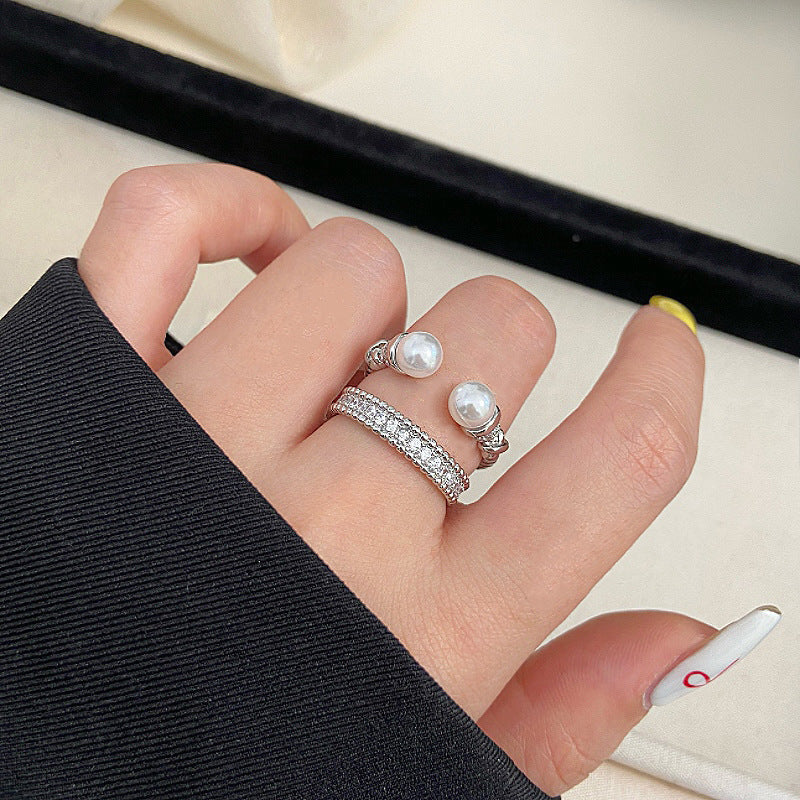 Vintage Style Twisted Pearl & Full Pavé Zirconia Ring Stack Set