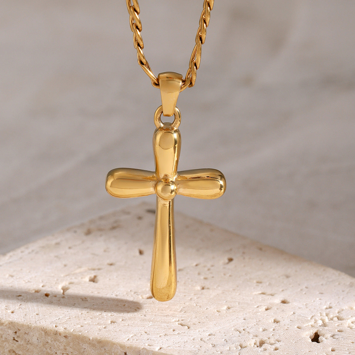 Religious Jewelry: 18K Gold Finished Stainless Steel Cross Chain