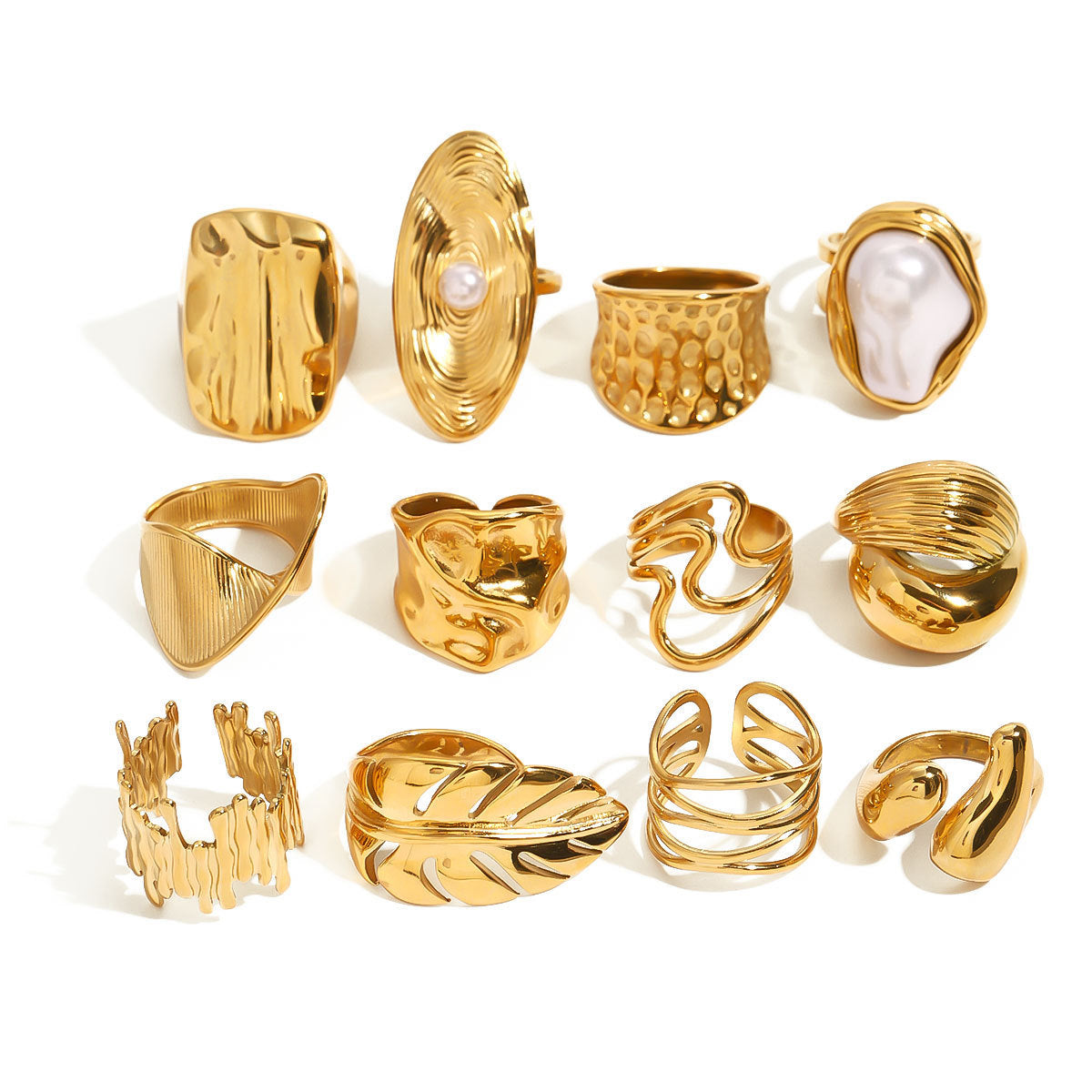 Stainless Steel Gold-Tone Ring Collection - Minimalist Luxury Pearl Ring