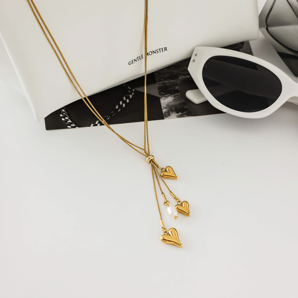 Y-Style Layering Necklace Featuring Heart Charm & Tassel Detailing