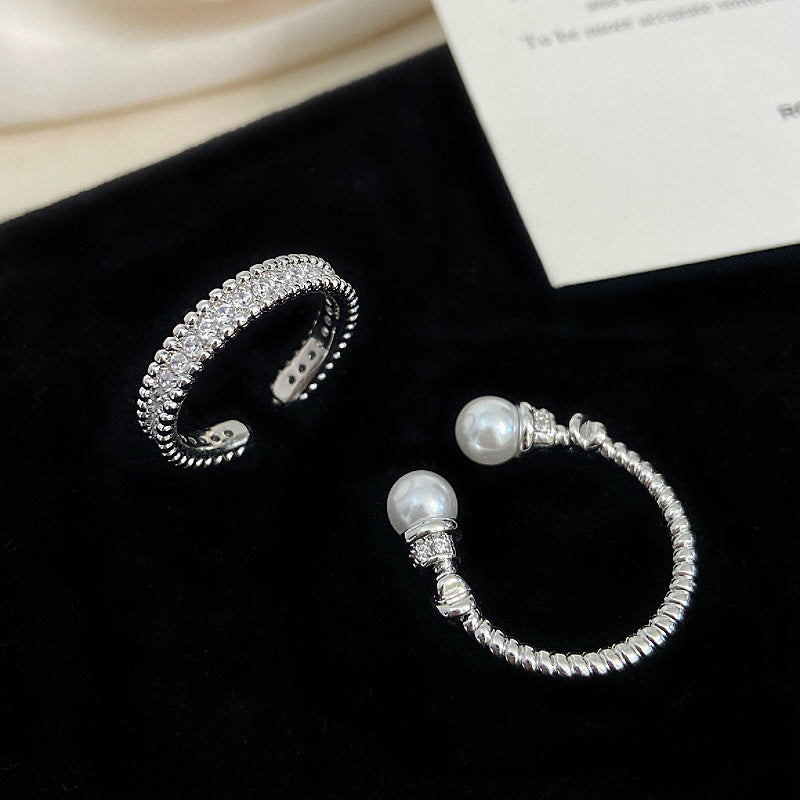 Vintage Style Twisted Pearl & Full Pavé Zirconia Ring Stack Set
