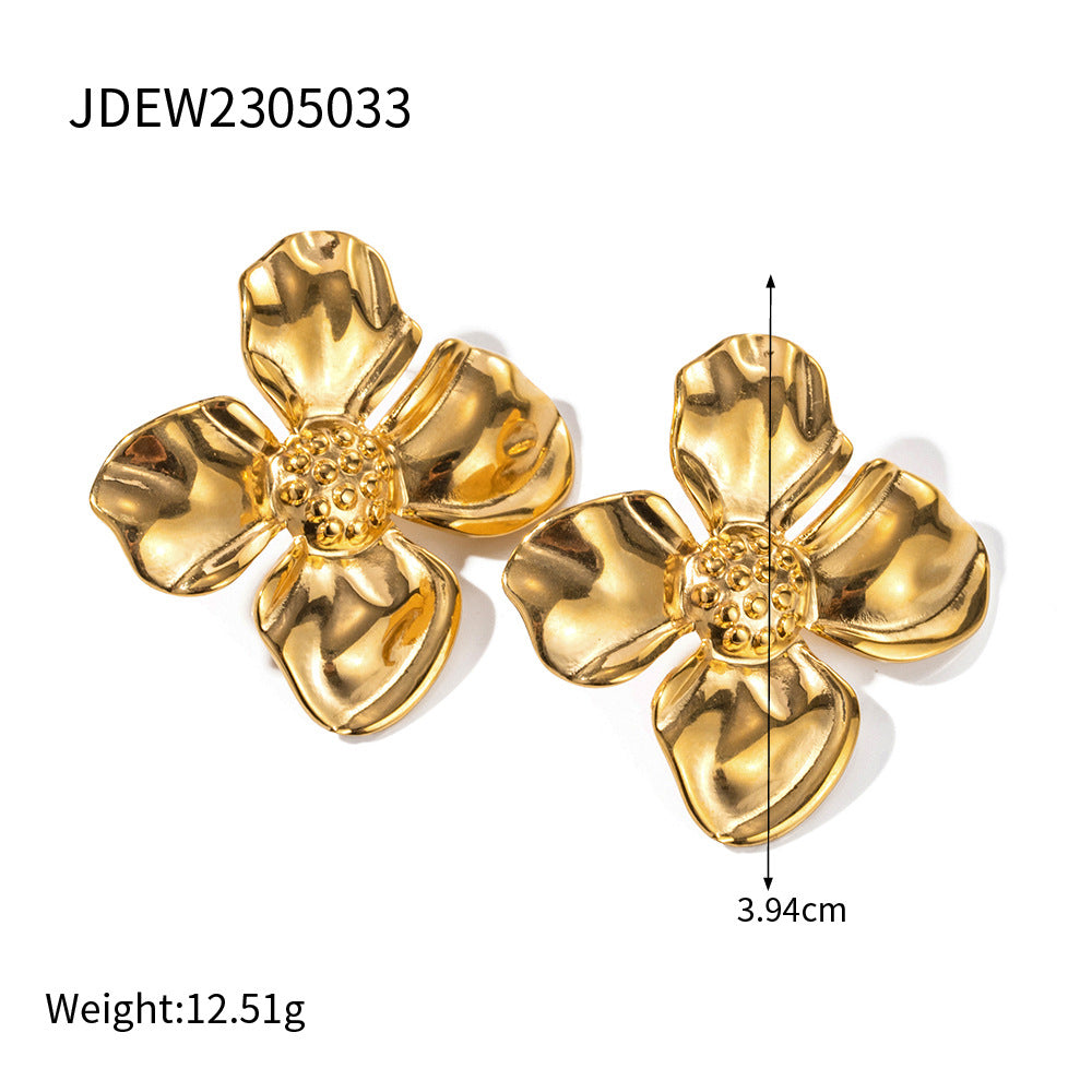 18K Gold Titanium Steel Earrings – Lava Crinkle Hammered Texture Design