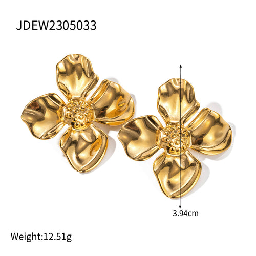 18K Gold Titanium Steel Earrings – Lava Crinkle Hammered Texture Design