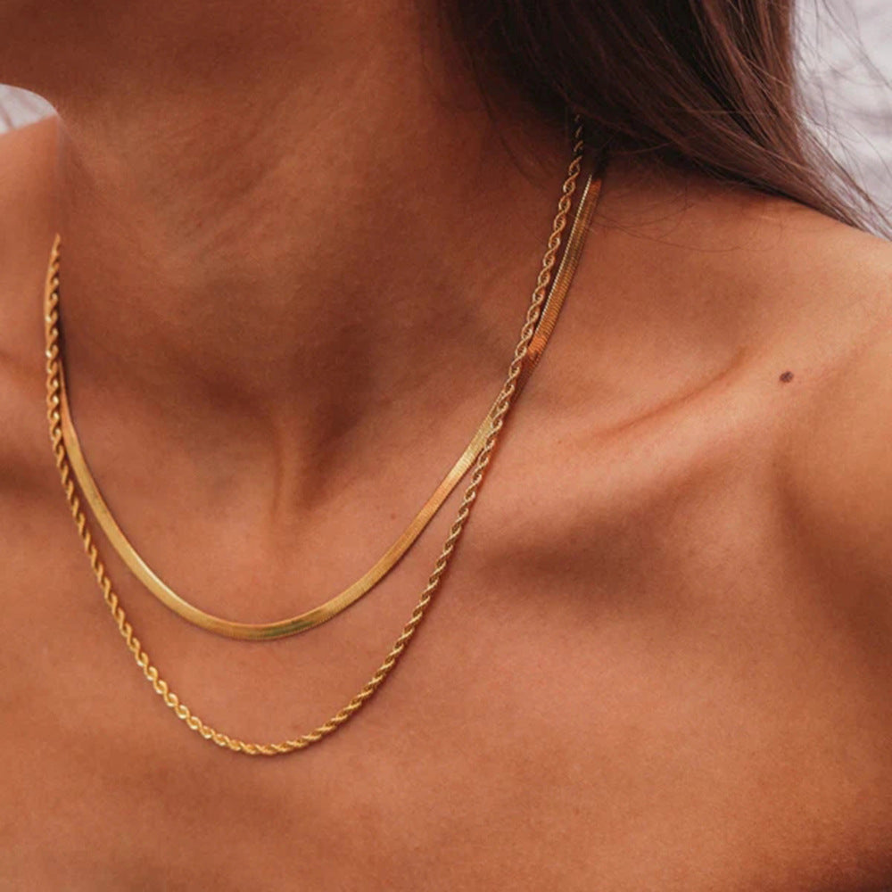 Retro Style Titanium Blade Twist Dual Chain Necklace