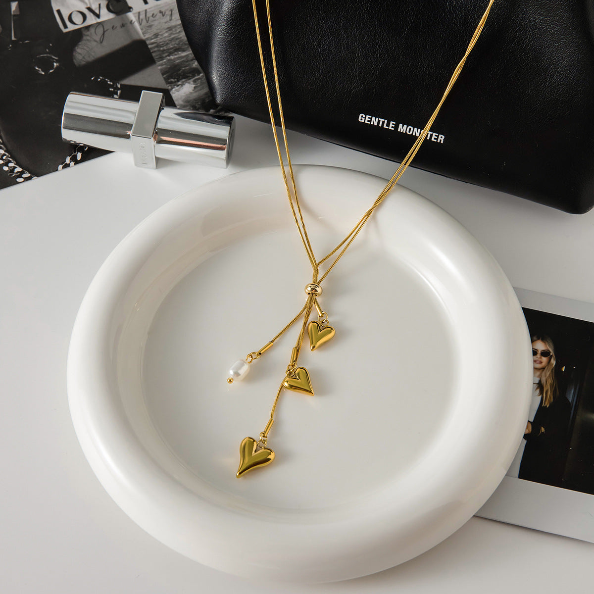 Y-Style Layering Necklace Featuring Heart Charm & Tassel Detailing