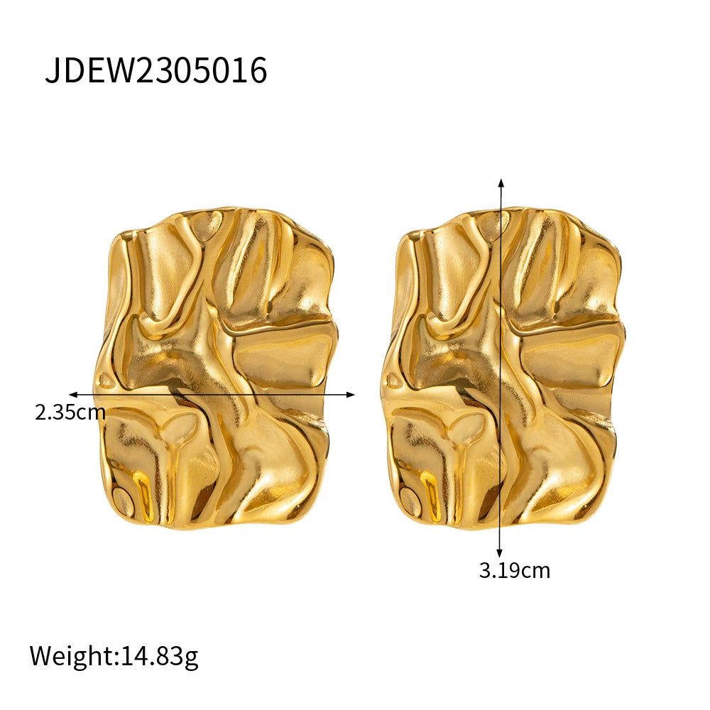 18K Gold Titanium Steel Earrings – Lava Crinkle Hammered Texture Design