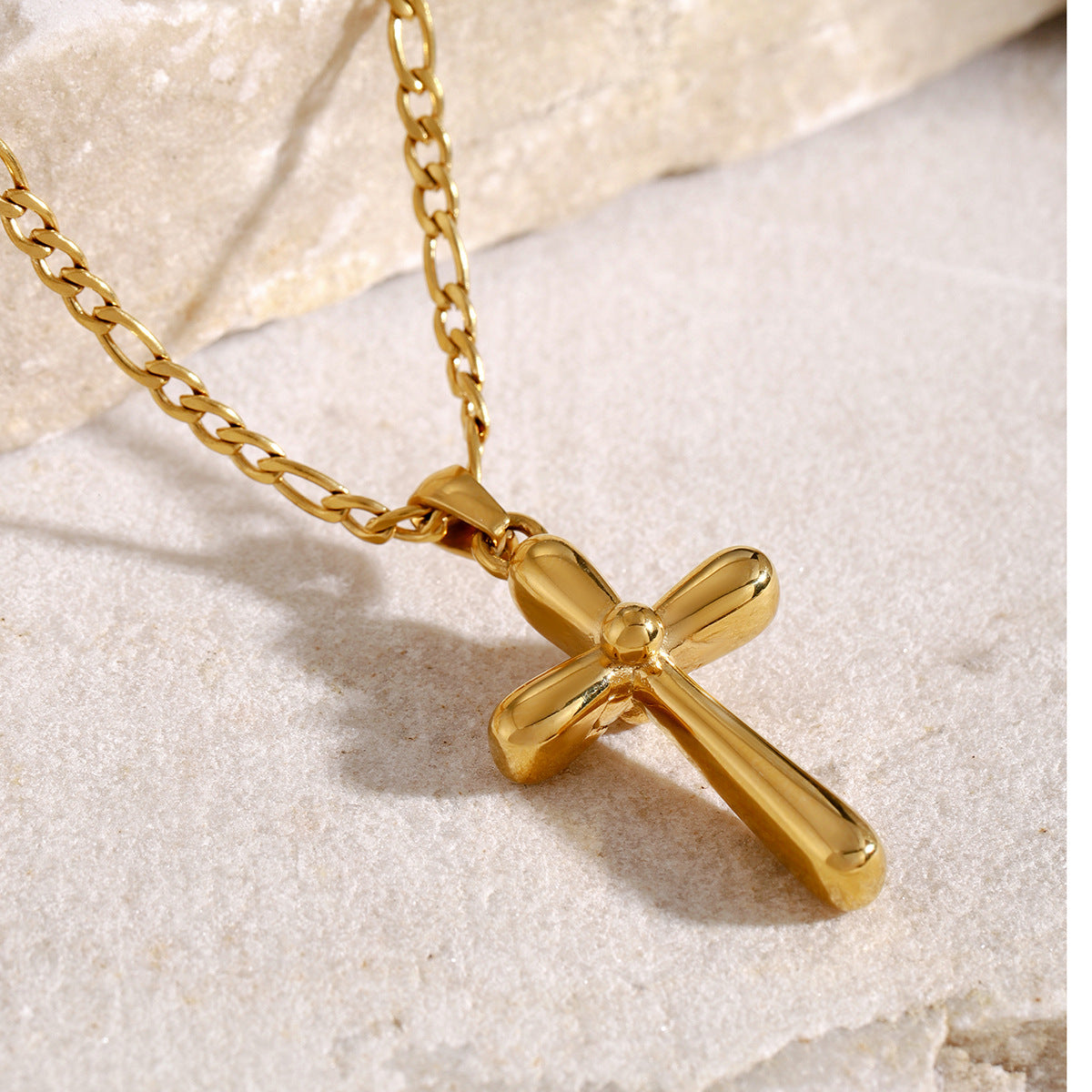 Religious Jewelry: 18K Gold Finished Stainless Steel Cross Chain