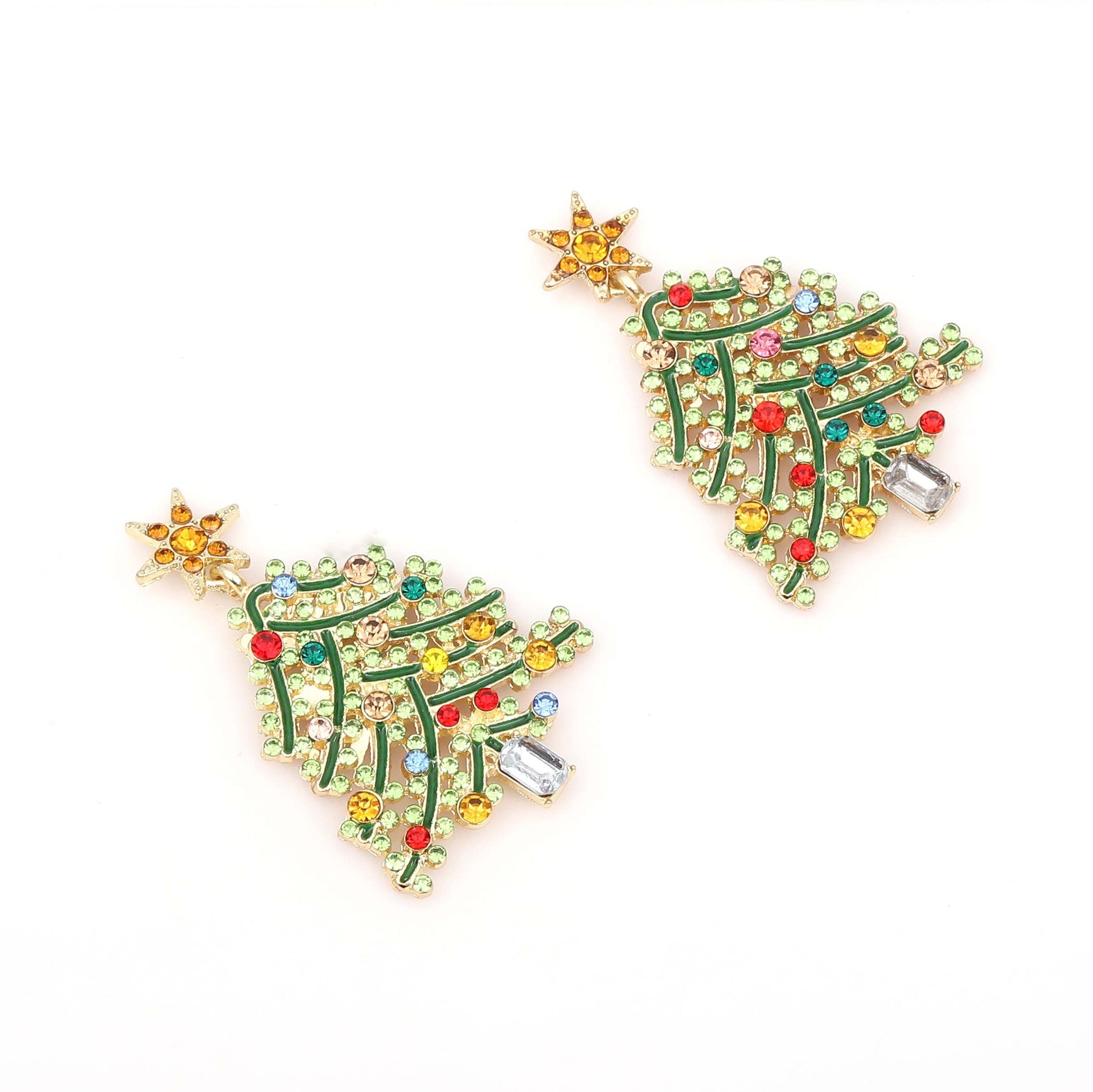 Luxury Hollow-Out Christmas Tree Earrings - Alloy with Crystal Accents