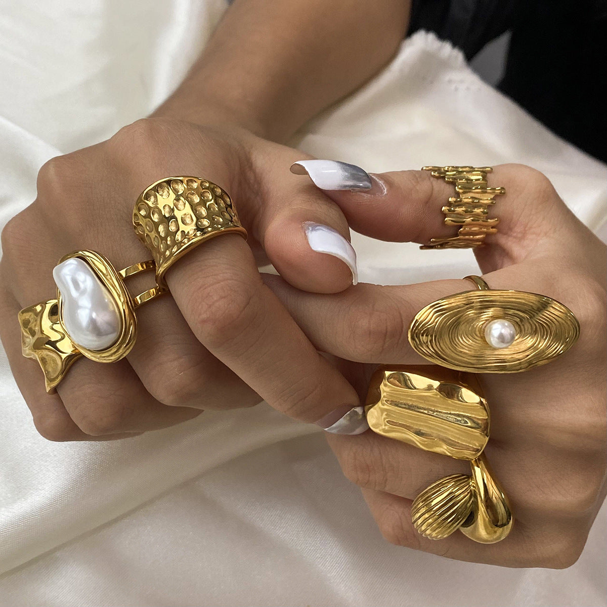 Stainless Steel Gold-Tone Ring Collection - Minimalist Luxury Pearl Ring