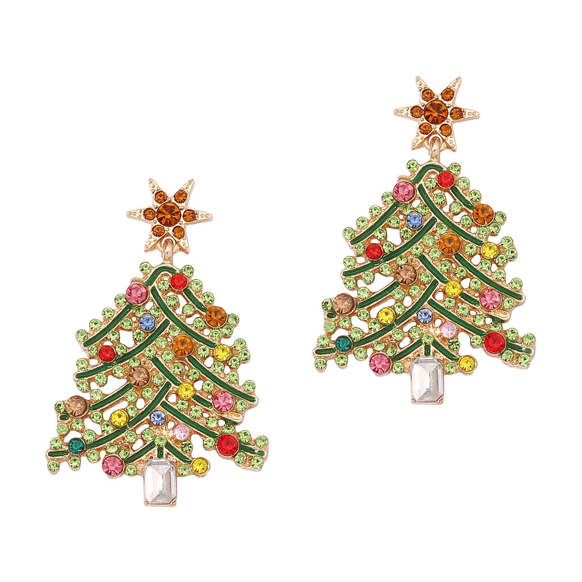 Luxury Hollow-Out Christmas Tree Earrings - Alloy with Crystal Accents