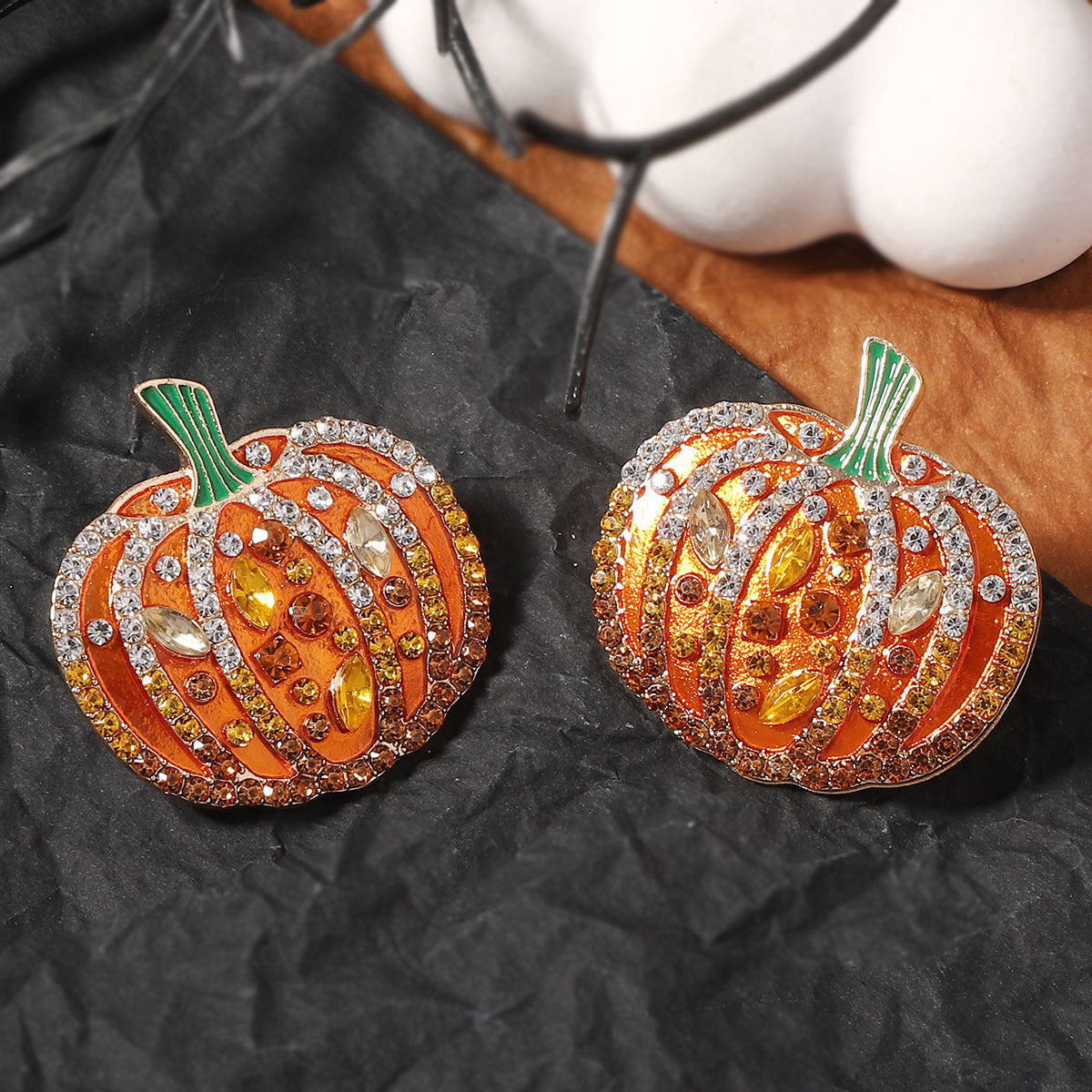 Statement Halloween Earrings - Oversized Glitter Pumpkin Design in Alloy Metal