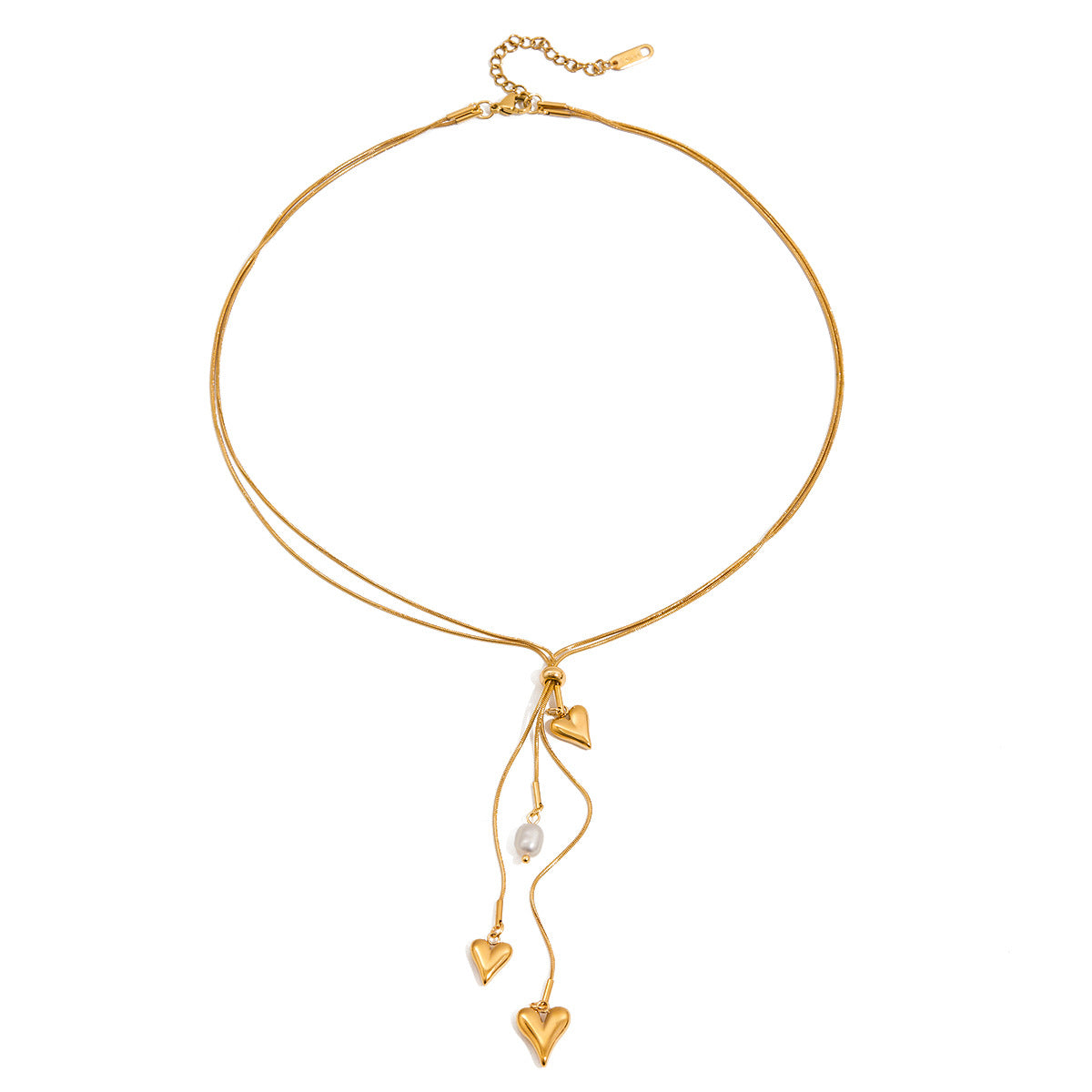 Y-Style Layering Necklace Featuring Heart Charm & Tassel Detailing