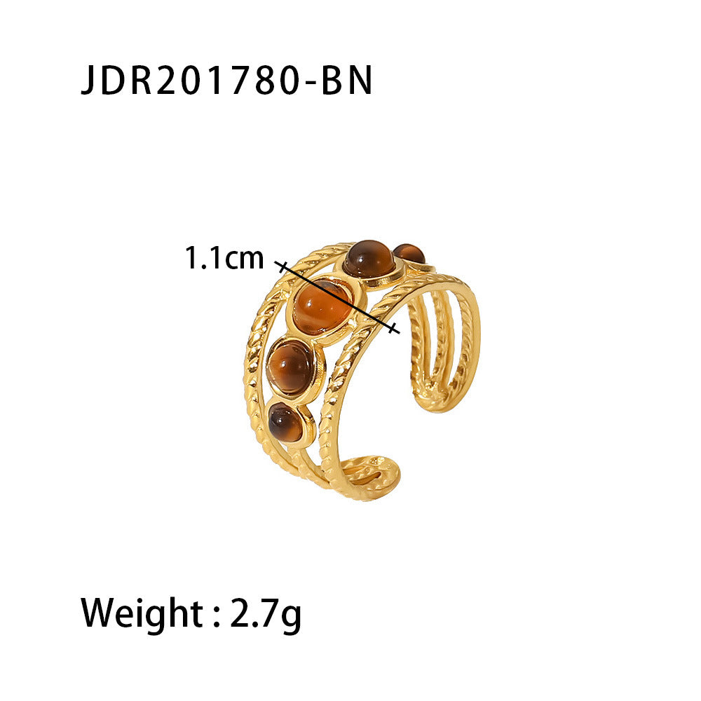 Titanium Steel Collection - French Vintage Natural Stone Open Ring