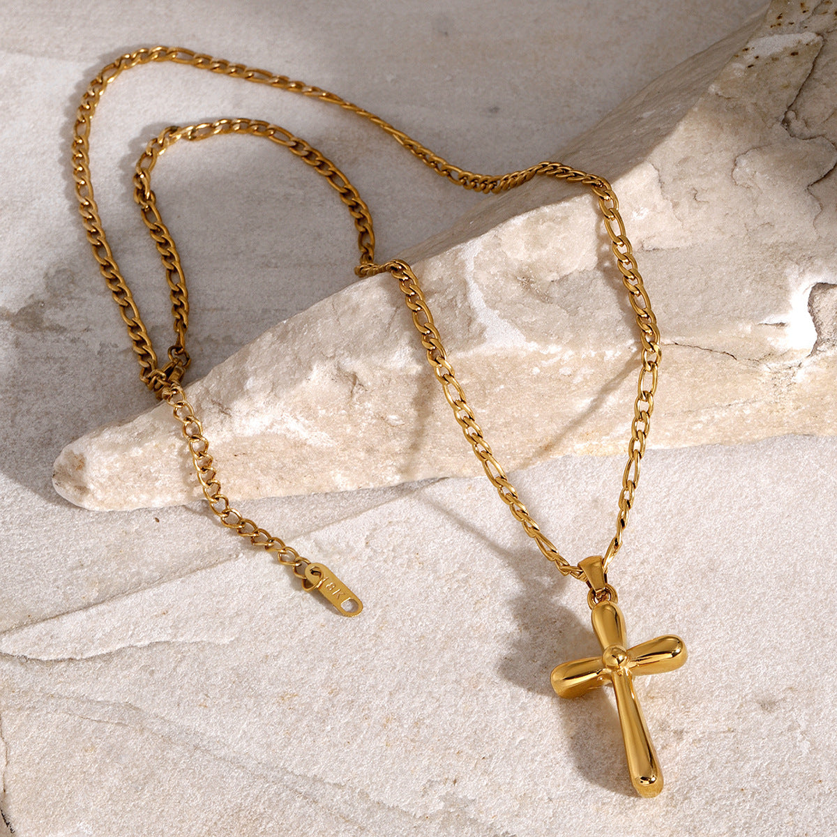 Religious Jewelry: 18K Gold Finished Stainless Steel Cross Chain