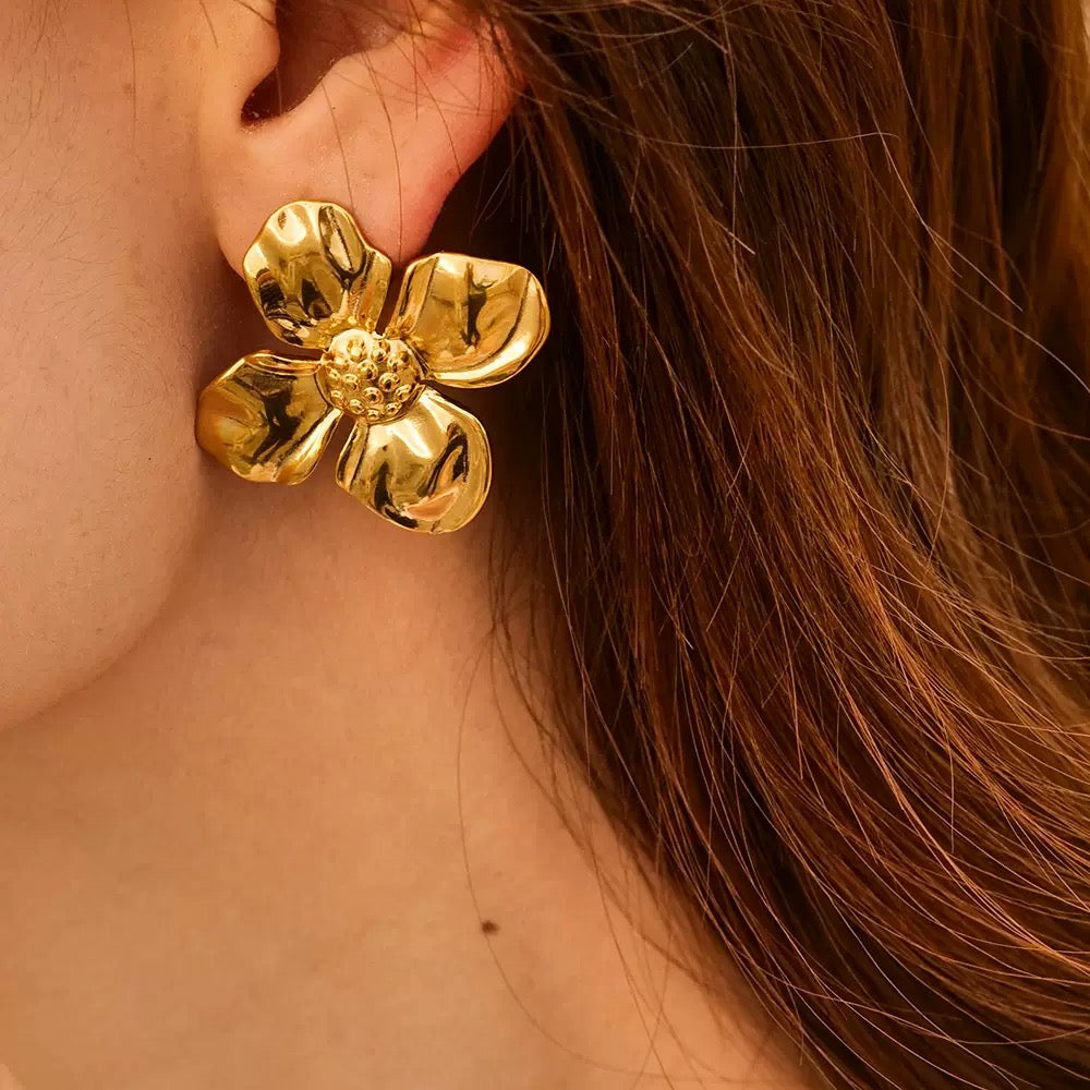 18K Gold Titanium Steel Earrings – Lava Crinkle Hammered Texture Design