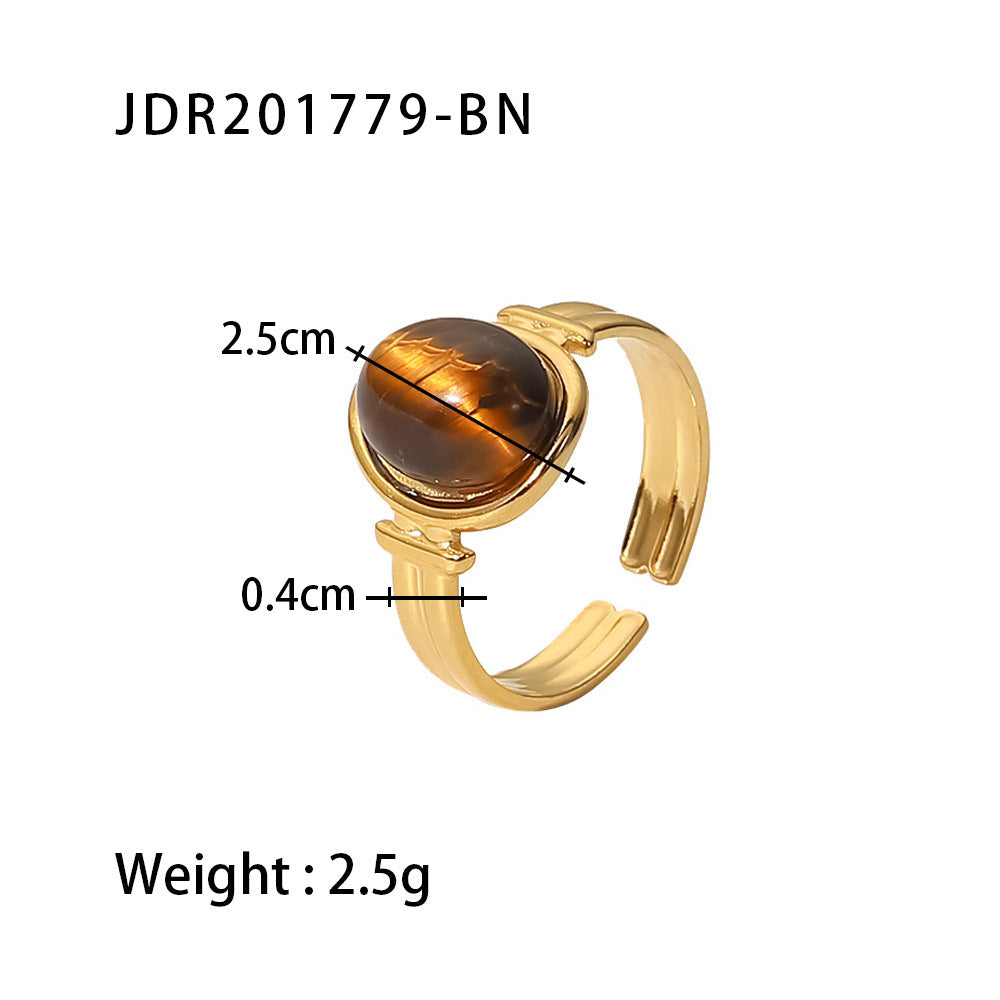 Titanium Steel Collection - French Vintage Natural Stone Open Ring