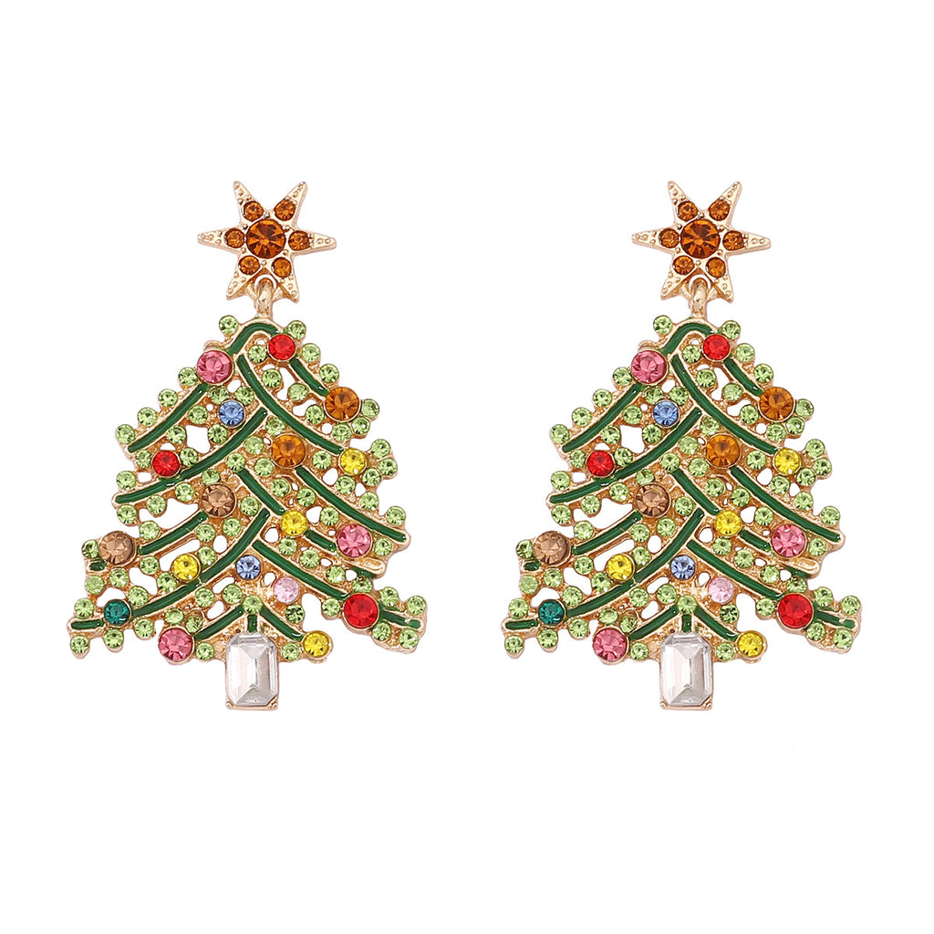 Luxury Hollow-Out Christmas Tree Earrings - Alloy with Crystal Accents