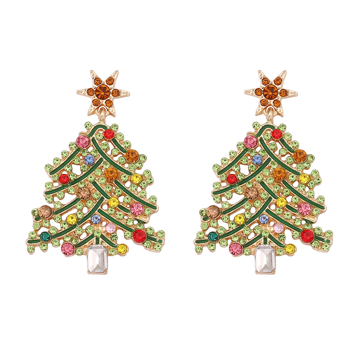 Luxury Hollow-Out Christmas Tree Earrings - Alloy with Crystal Accents
