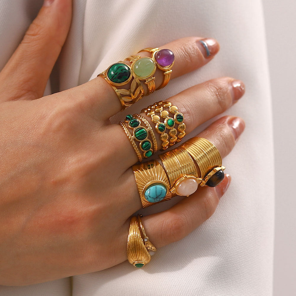 Titanium Steel Collection - French Vintage Natural Stone Open Ring