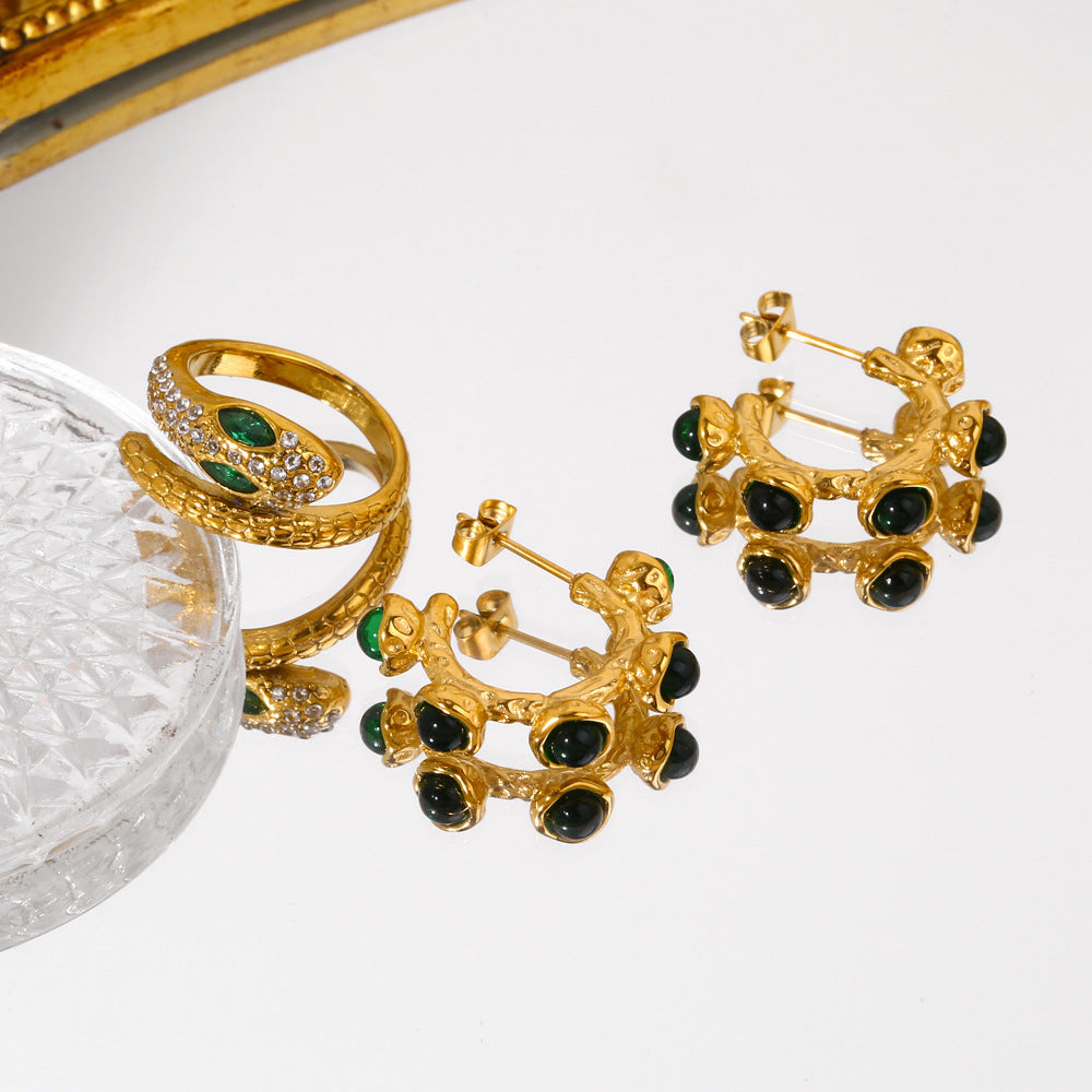 Vintage Style Unique 18K Gold Plated Serpentine Luxury Zircon Ring