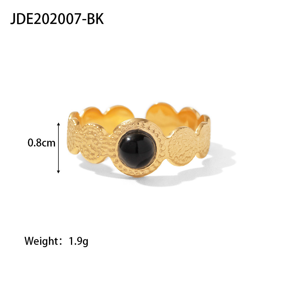 Titanium Steel Collection - French Vintage Natural Stone Open Ring