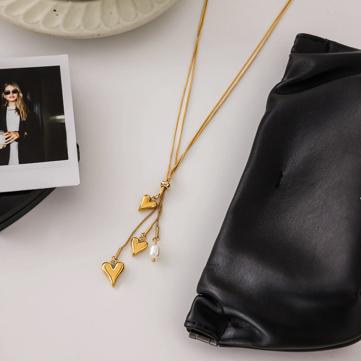 Y-Style Layering Necklace Featuring Heart Charm & Tassel Detailing