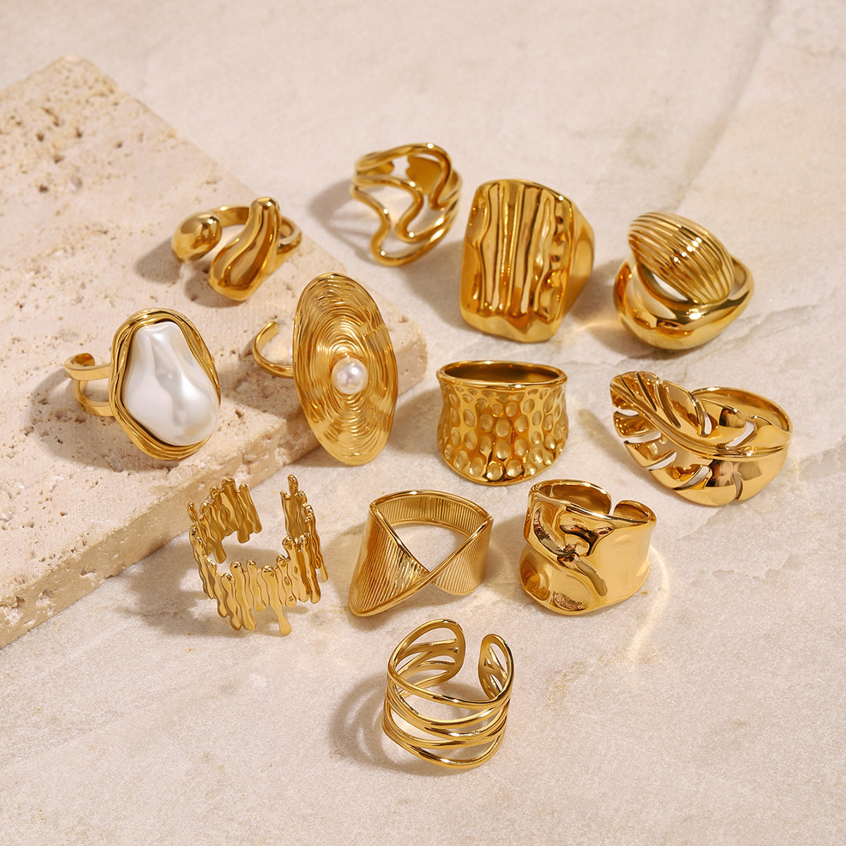 Stainless Steel Gold-Tone Ring Collection - Minimalist Luxury Pearl Ring