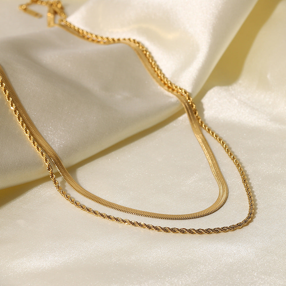 Retro Style Titanium Blade Twist Dual Chain Necklace