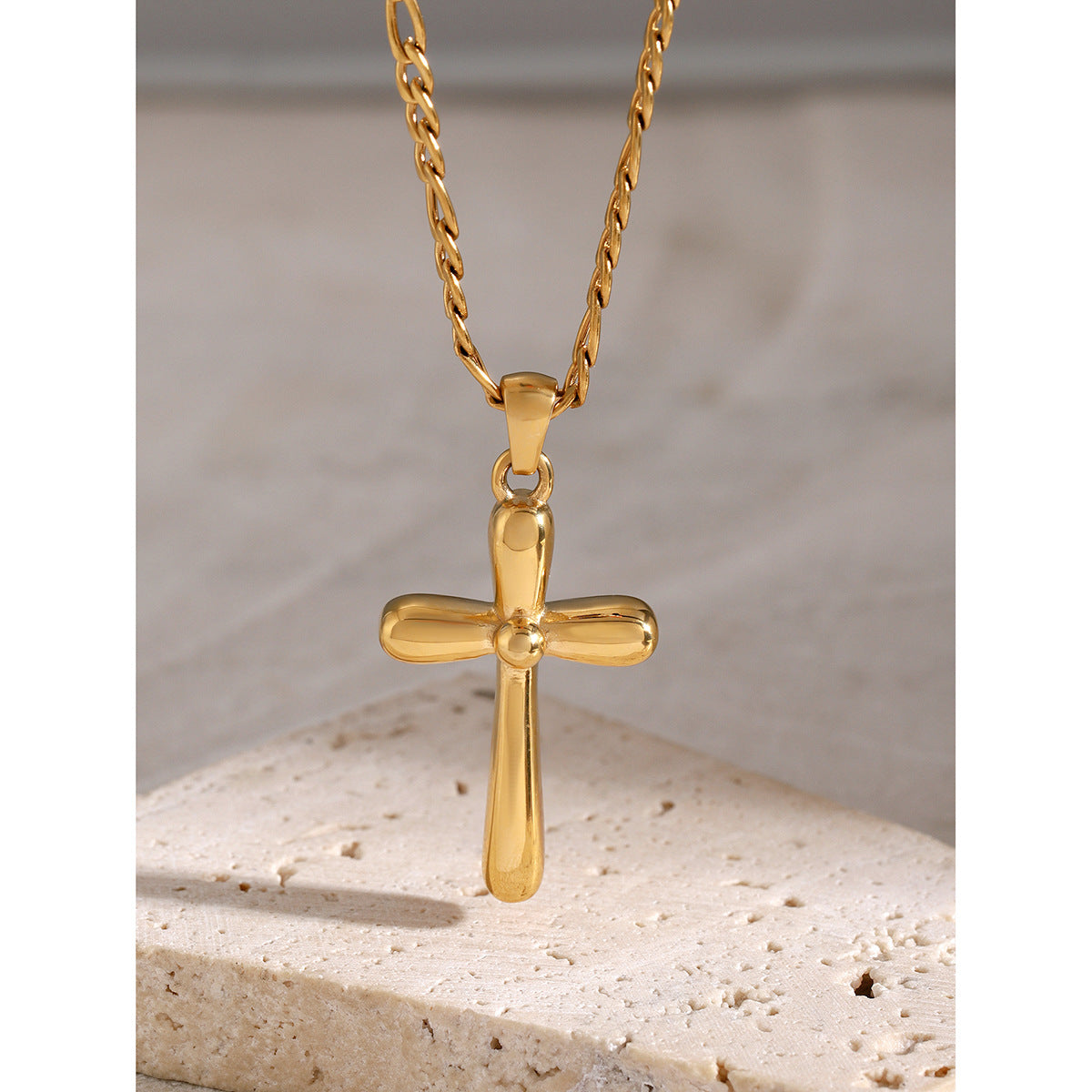 Religious Jewelry: 18K Gold Finished Stainless Steel Cross Chain