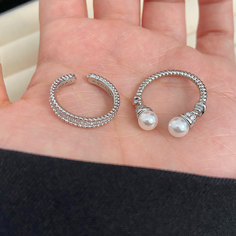 Vintage Style Twisted Pearl & Full Pavé Zirconia Ring Stack Set
