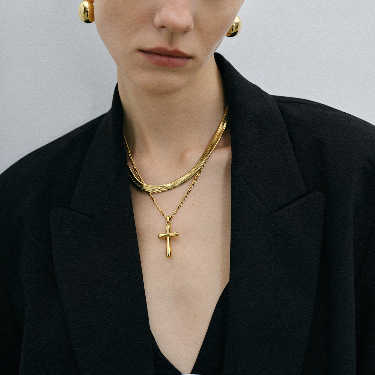 Religious Jewelry: 18K Gold Finished Stainless Steel Cross Chain