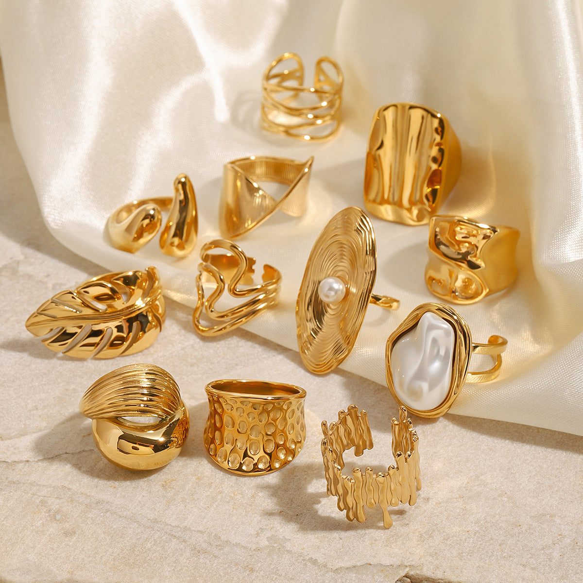 Stainless Steel Gold-Tone Ring Collection - Minimalist Luxury Pearl Ring