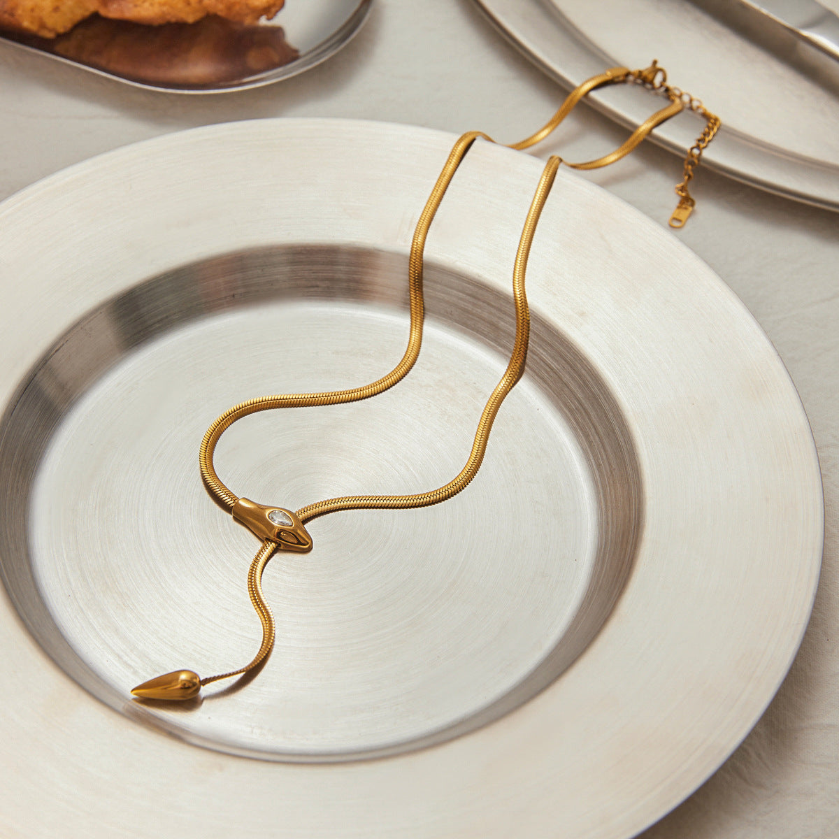 Titanium Steel Serpentine Necklace with Cubic Zirconia