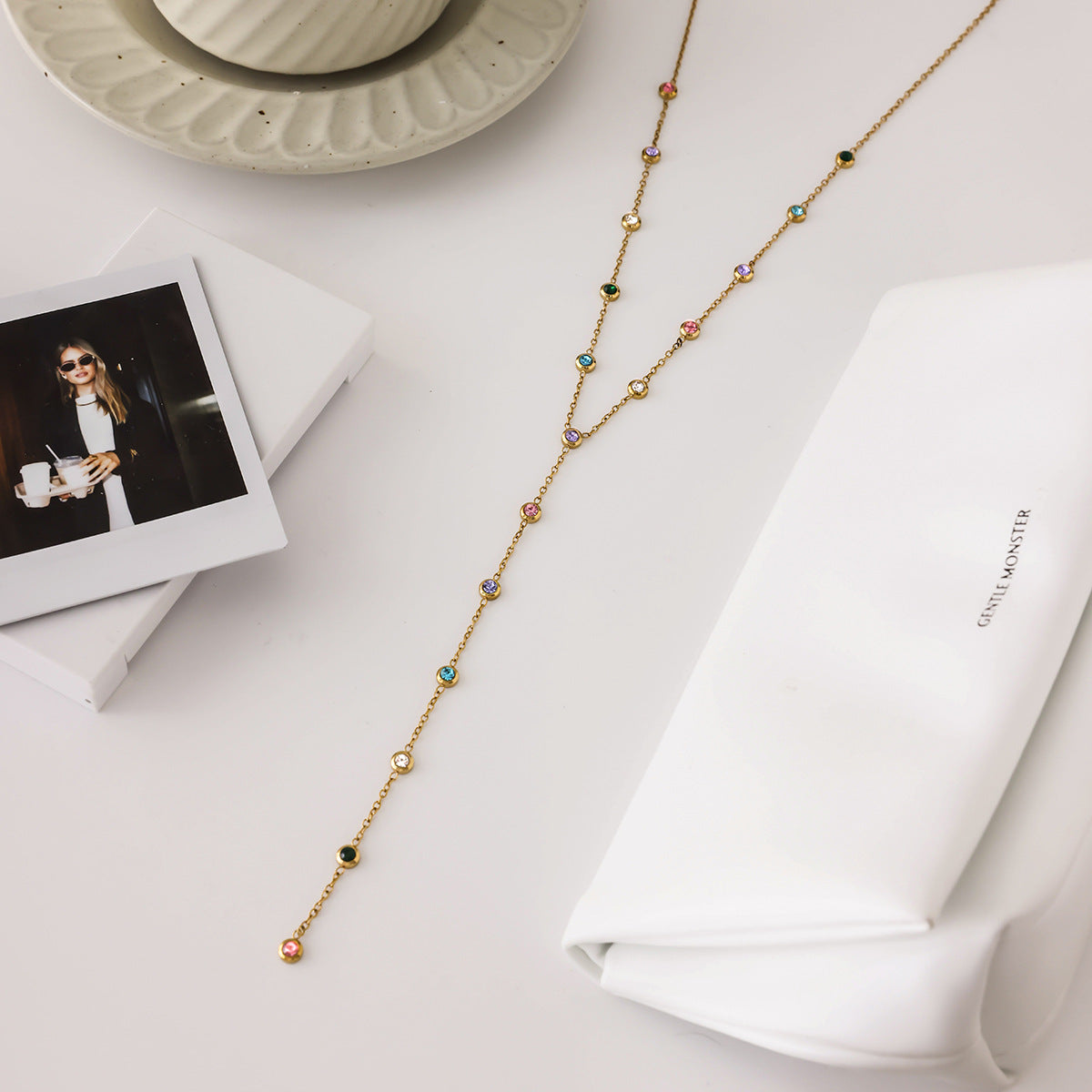 Premium Titanium Steel Crystal Tassel Choker Necklace