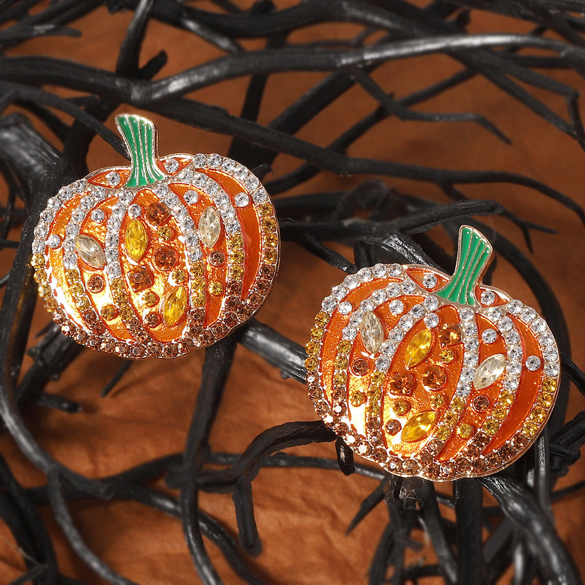 Statement Halloween Earrings - Oversized Glitter Pumpkin Design in Alloy Metal