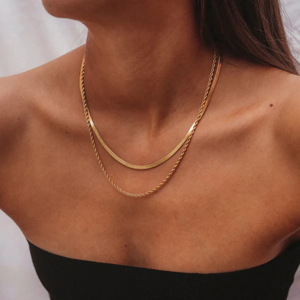 Retro Style Titanium Blade Twist Dual Chain Necklace