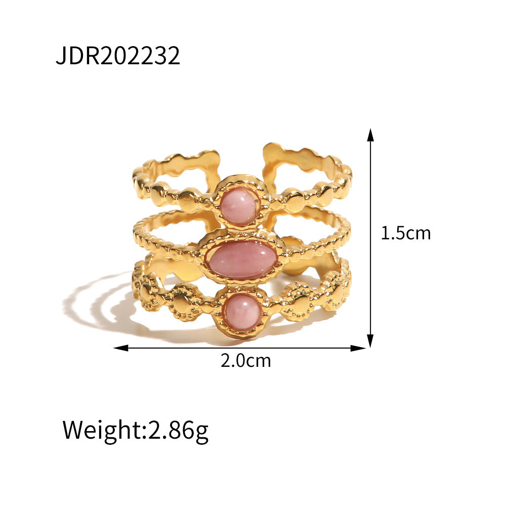 Titanium Steel Collection - French Vintage Natural Stone Open Ring