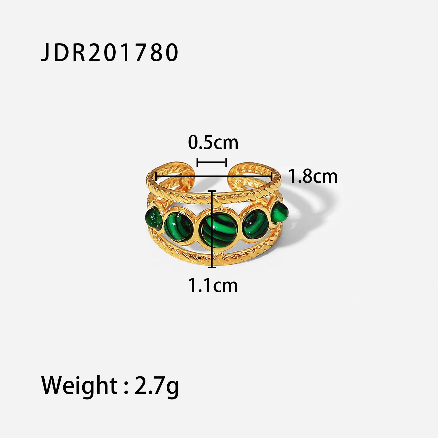 Titanium Steel Collection - French Vintage Natural Stone Open Ring