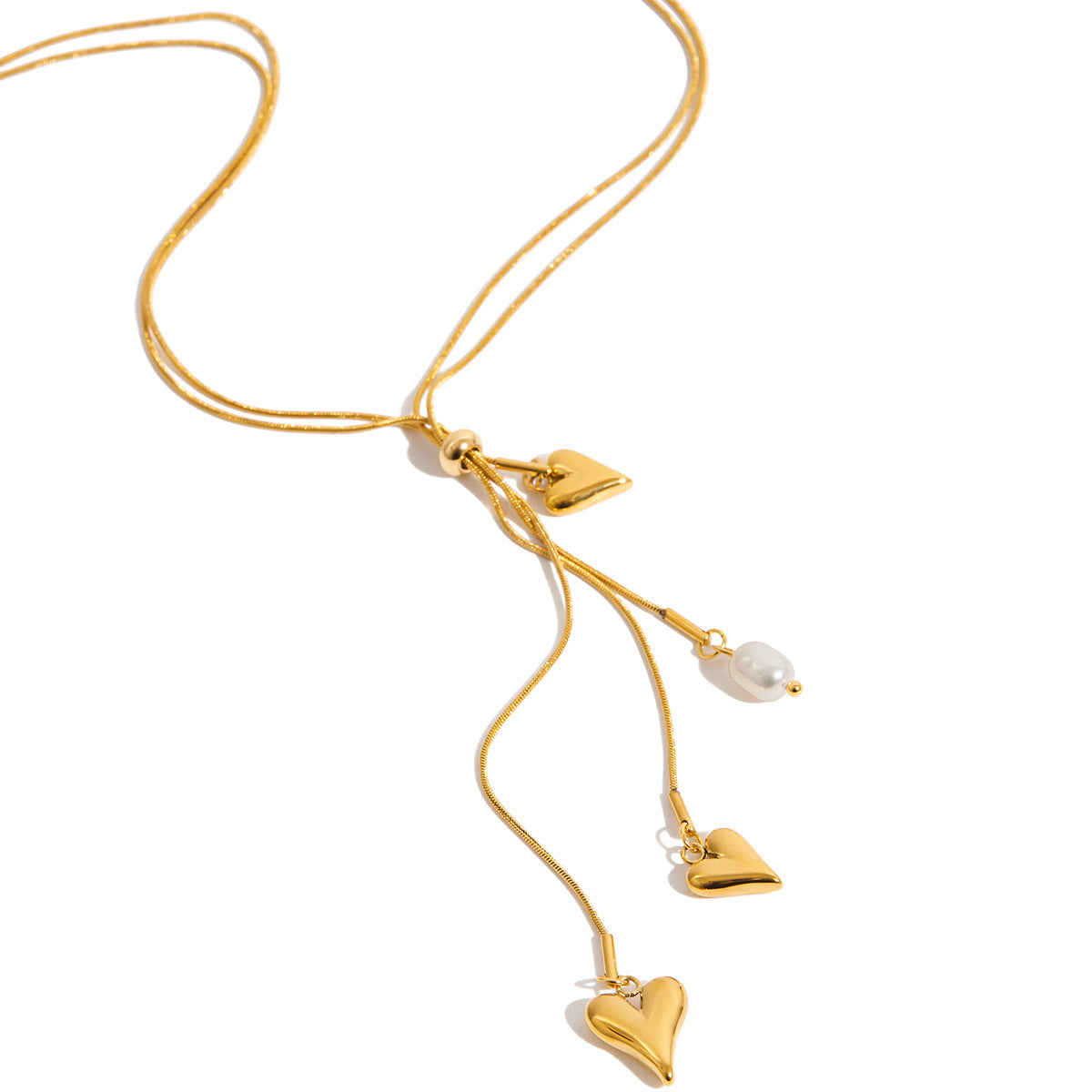 Y-Style Layering Necklace Featuring Heart Charm & Tassel Detailing
