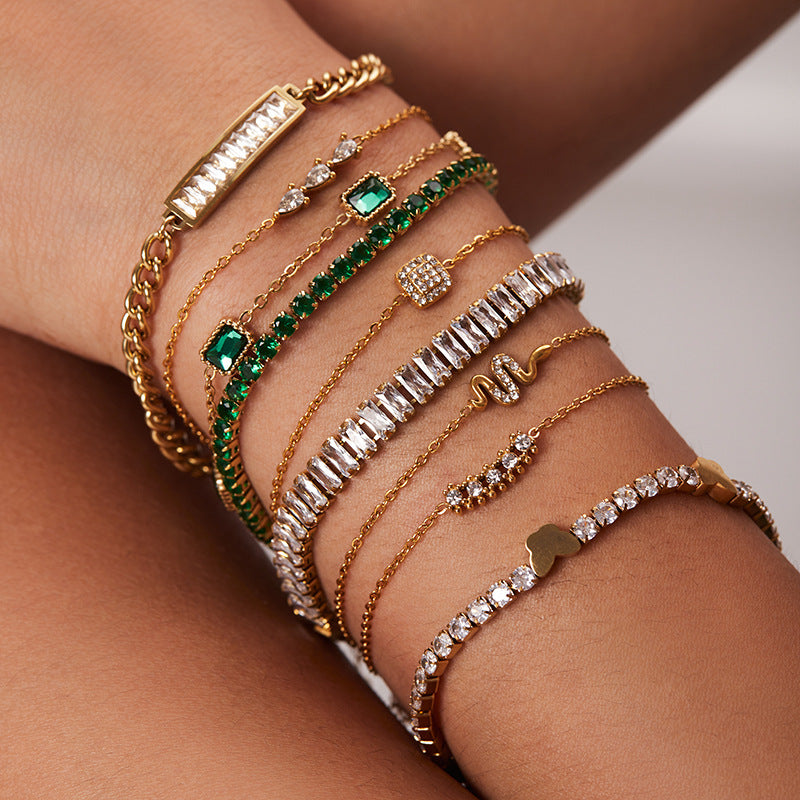 French Titanium Steel Series Zircon Bracelet