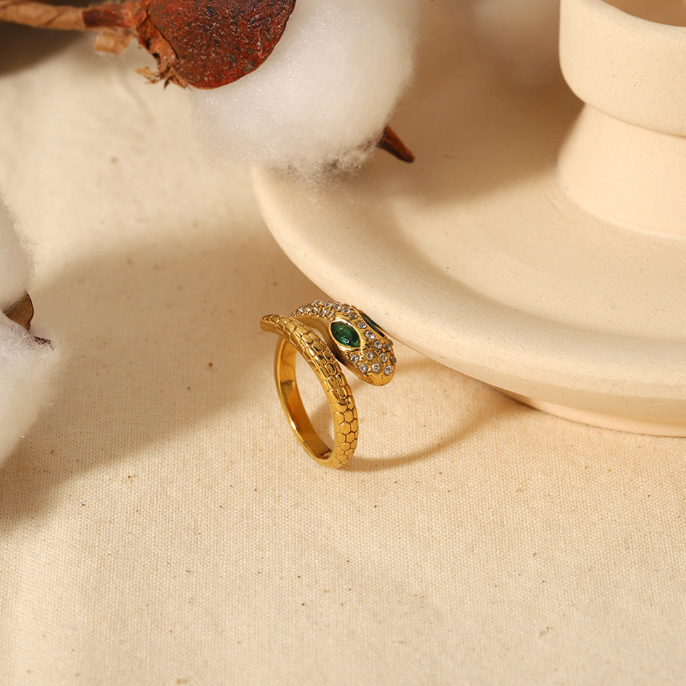 Vintage Style Unique 18K Gold Plated Serpentine Luxury Zircon Ring