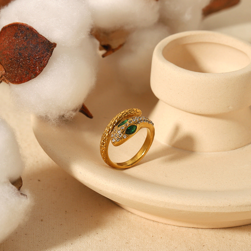 Vintage Style Unique 18K Gold Plated Serpentine Luxury Zircon Ring