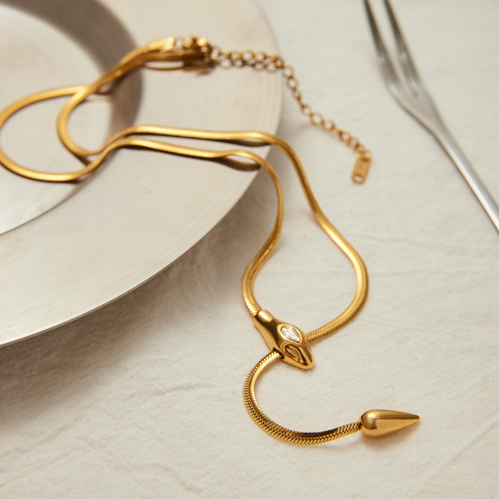 Titanium Steel Serpentine Necklace with Cubic Zirconia