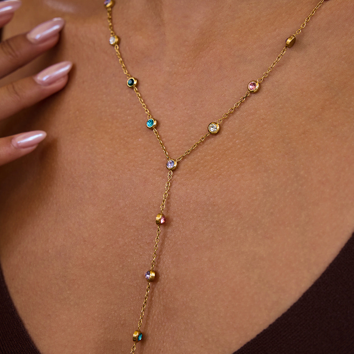 Premium Titanium Steel Crystal Tassel Choker Necklace