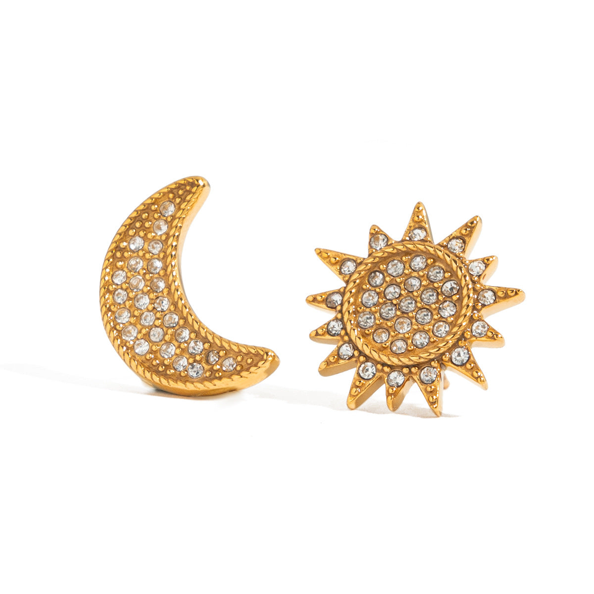 Hypoallergenic Sun-Moon Ear Studs: CZ-Embedded Stainless Steel